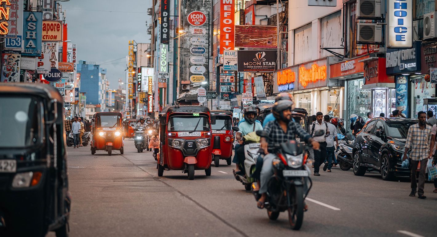 A busy scene in the streets of Colombo, Sri Lanka